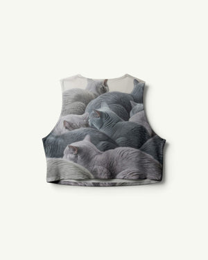 Amateur British Shorthair crop singlet featuring a grey cat print on quick-drying four-way stretch fabric