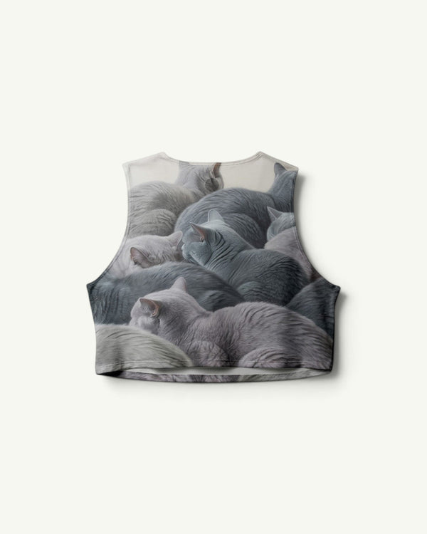 Amateur British Shorthair crop singlet featuring a grey cat print on quick-drying four-way stretch fabric