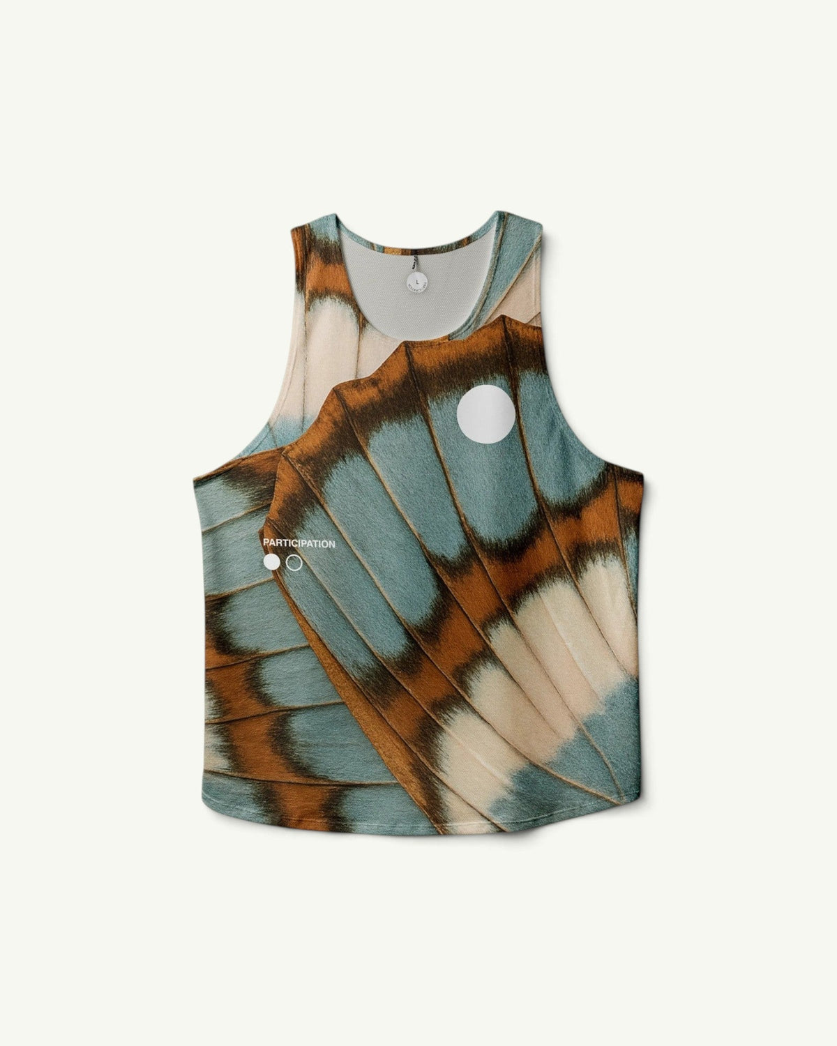 Participation Butterfly V2 unisex running singlet in featherweight four-way stretch fabric with blue and brown wing print
