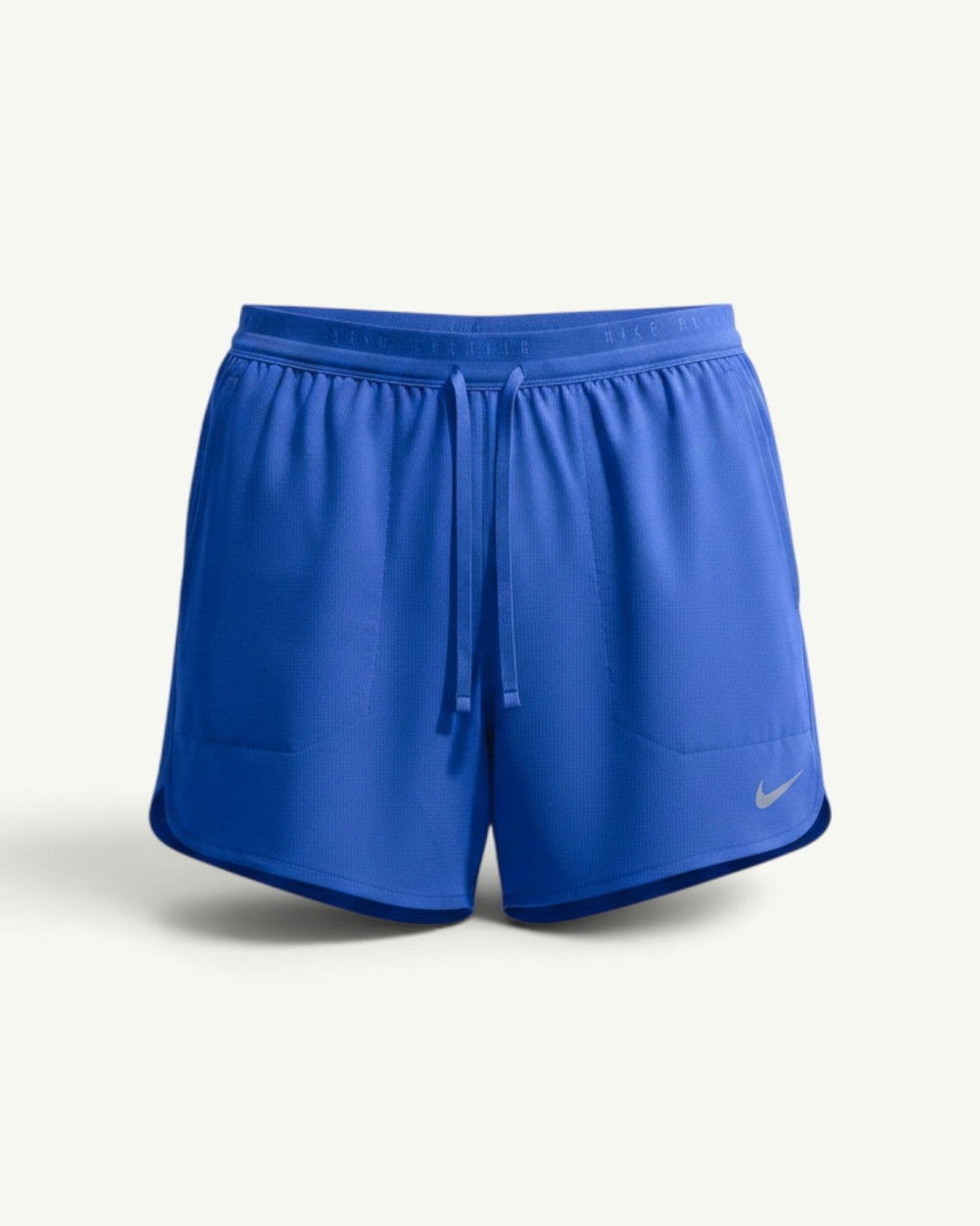 Amateur Nike men's blue Stride 5-inch brief-lined training shorts with reflective logo and elastic drawstring waist.