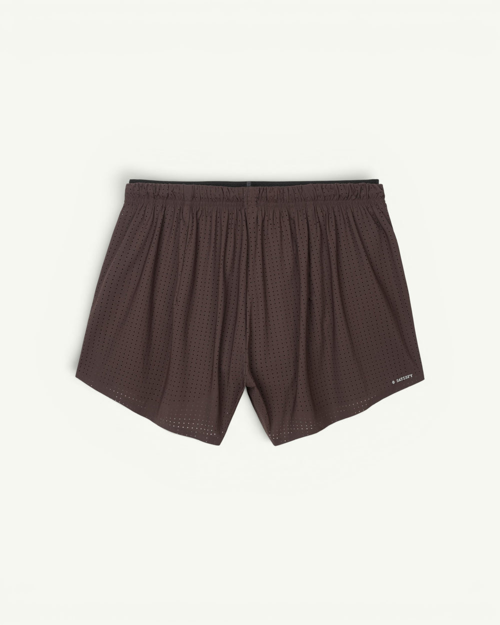 Shorts for going fast with next to nothing on. A 2.5-inch Space-O shell over an anti-chafe Justice technical-silk brief. The double waistband tucks the drawcords, hides a sweatproof phone pocket and carries a mini S-Carabiner for keys. Bonded seams, no rub. Race-short freedom with daily-run utility.