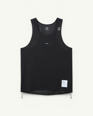 The race top at its most minimal. Space-O perforated micro jersey from Italy cools, dries fast and stretches four ways. Four S-Pins included for the bib, anti-chafe flat seams for the distance. A singlet built for start lines and sticky summer sessions.