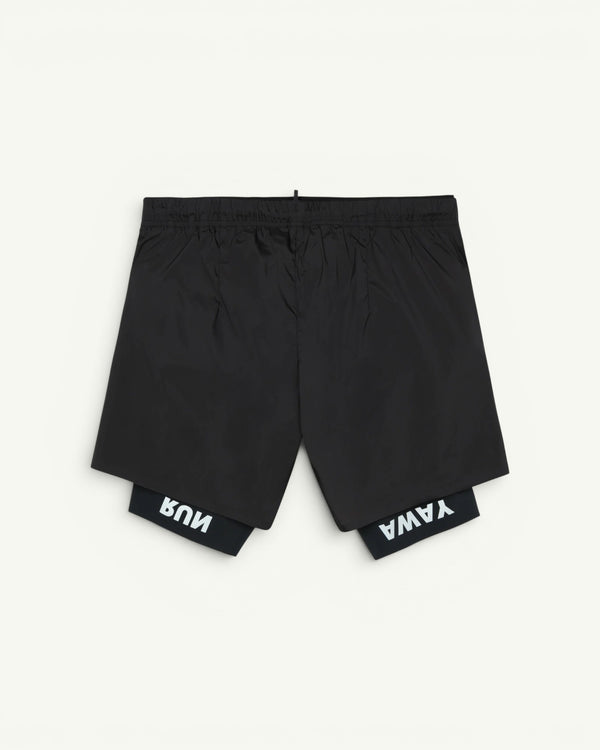 The long short for every run. A silky TechSilk shell from France over a Justice coldblack liner that blocks UV and holds a phone up to full size. Zippered back pocket for cargo, double waistband, bonded seams, reflective print for low light. Eight inches of coverage that still moves like silk.