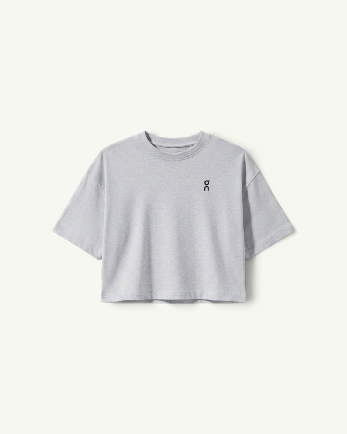 On Women's Club Boxy-T in light grey, featuring a relaxed fit, short sleeves, and a small logo on the chest.