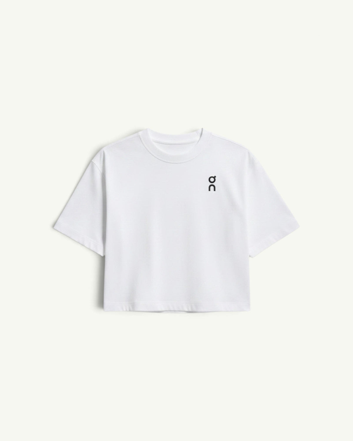 On Women's Club Boxy-T in white with a relaxed fit and small black logo on the chest.