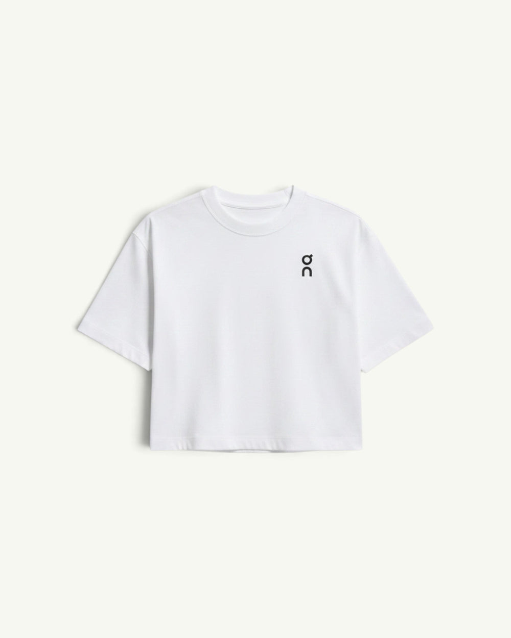 On Women's Club Boxy-T in white with a relaxed fit and small black logo on the chest.