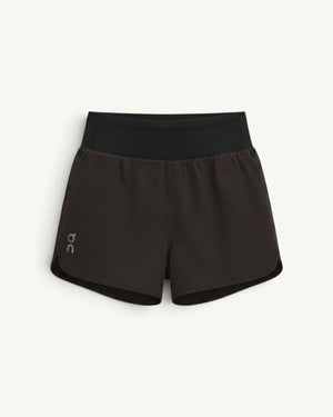 On women's performance volt running shorts in black with a high waistband and lightweight ventilated fabric.