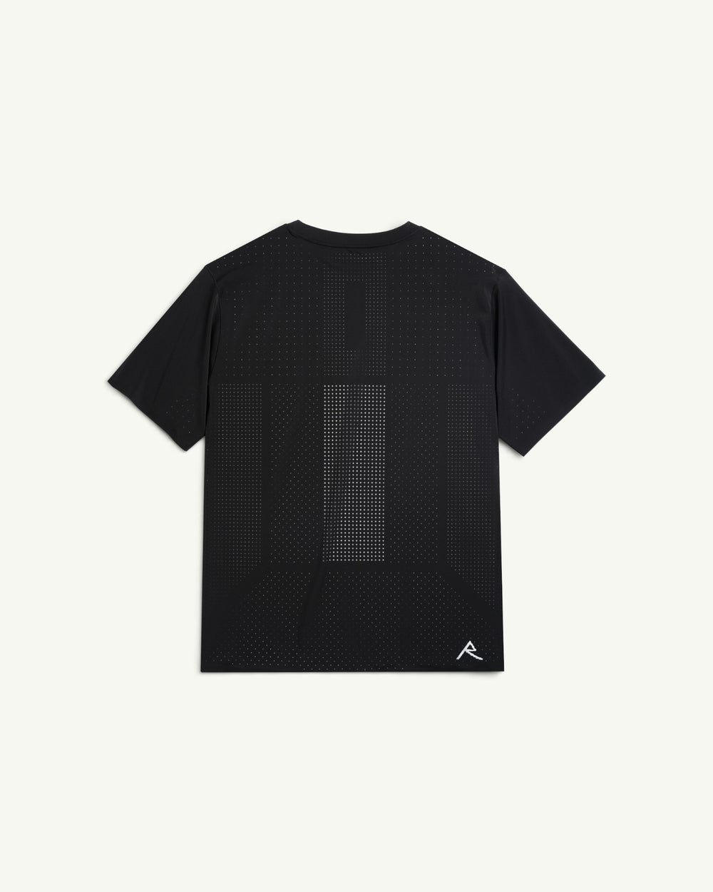 Amateur men's black thermal dispersion trail tee with perforated side panels and Raide logo on the chest