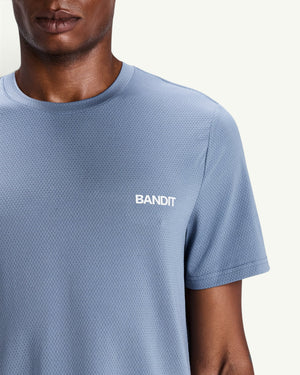 Amateur men's blue Micromesh run tee with crew neckline and Bandit logo on chest