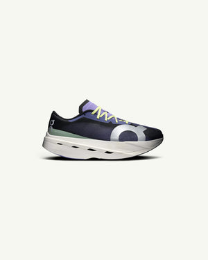 Amateur Men's Cloudboom Volt carbon-plated racing shoe in black and purple with yellow laces and thick white sole