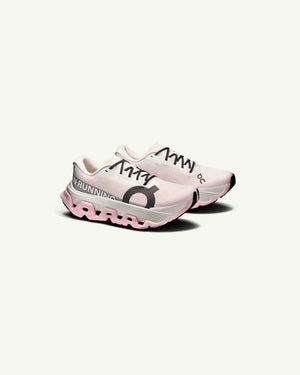 Amateur Women's Cloudmonster 3 Hyper running shoes in light pink with black accents and thick CloudTec foam soles.