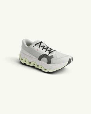 Amateur Men's Cloudmonster 3 Hyper running shoe in white with a thick, bouncy pale yellow CloudTec sole.