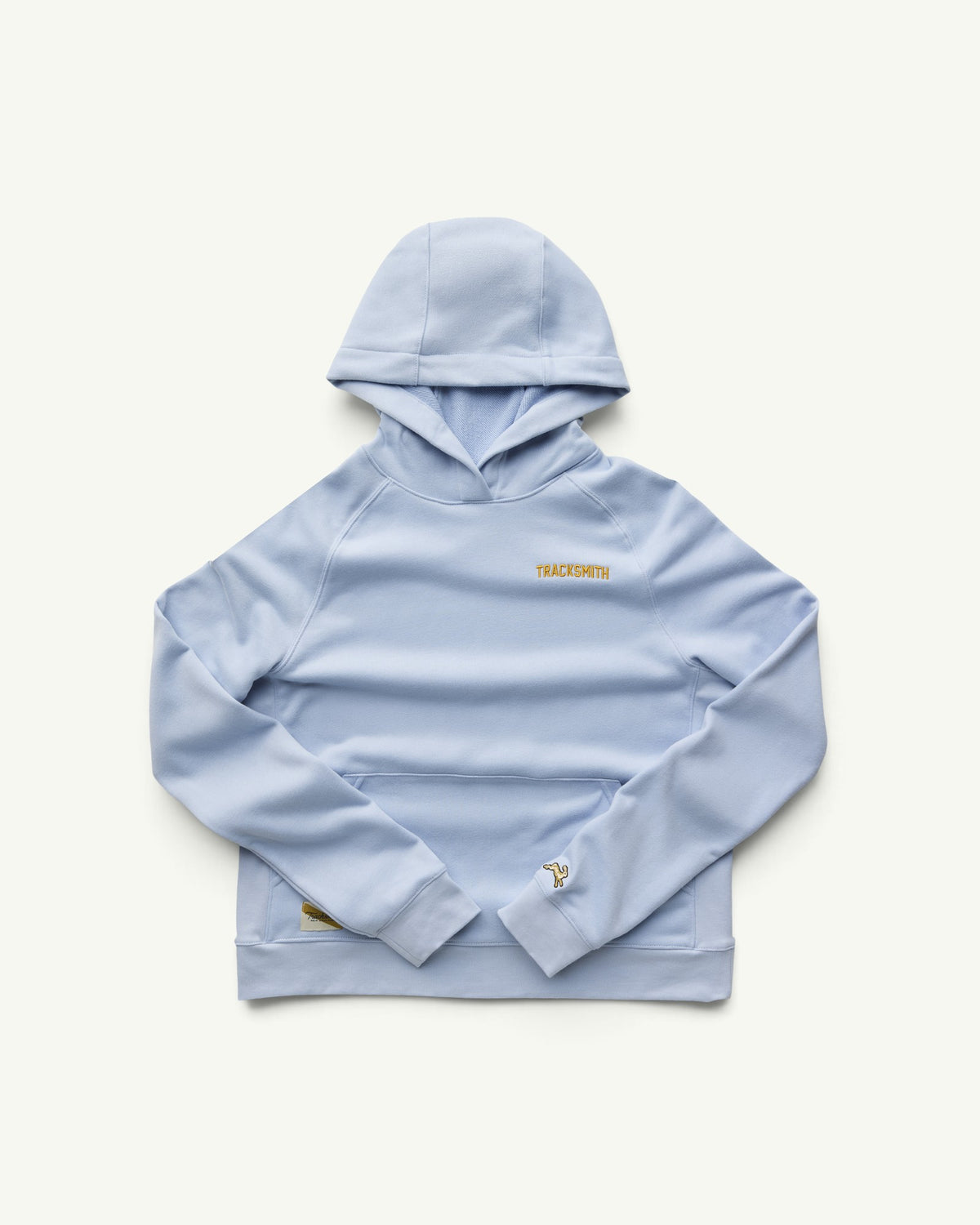 Amateur women's light blue midweight cotton-rich french terry hoodie with embroidered Tracksmith wordmark