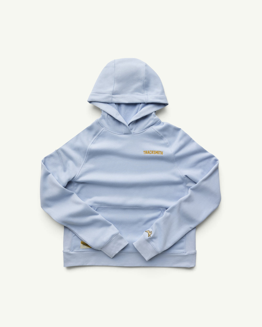Amateur women's light blue midweight cotton-rich french terry hoodie with embroidered Tracksmith wordmark
