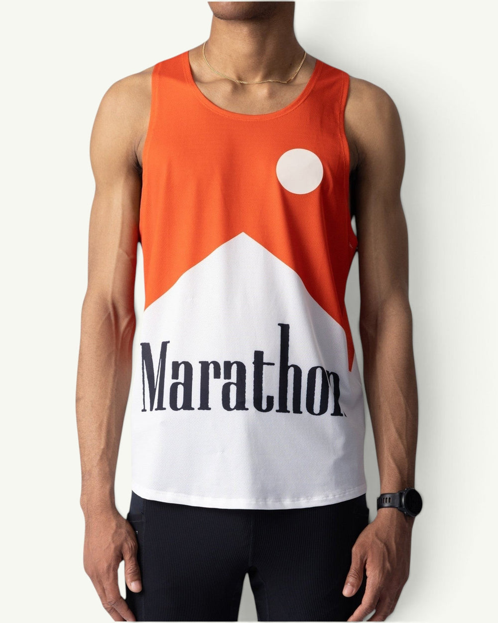 Participation Marathon Red V2 unisex running singlet in red and white with signature graphic print and four-way stretch