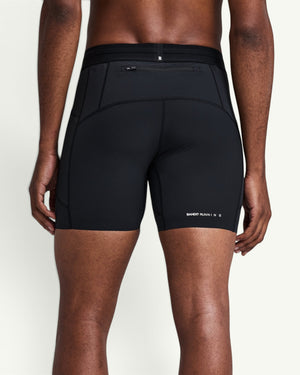 Amateur men's black SoLite quarter compression running tights with a rear zippered pocket and sleek moisture-wicking fit