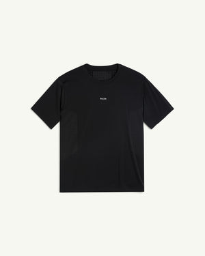 Amateur men's black thermal dispersion trail tee with perforated side panels and Raide logo on the chest