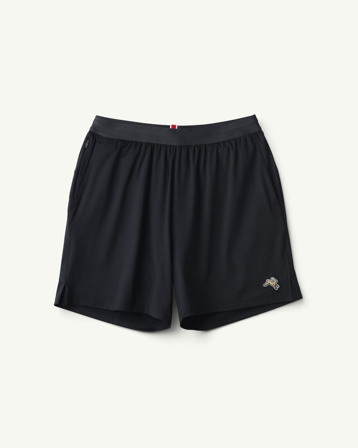 Amateur men's black 2-in-1 training shorts with a high-stretch outer layer and secure zippered pocket.