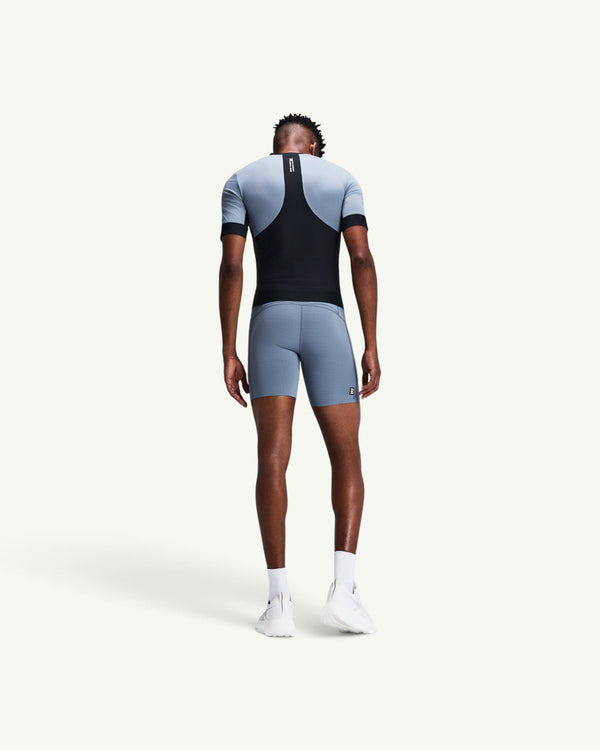 Amateur Men's Gridlock quarter tights in grey, featuring a compressive double-pique knit and multiple storage pockets.