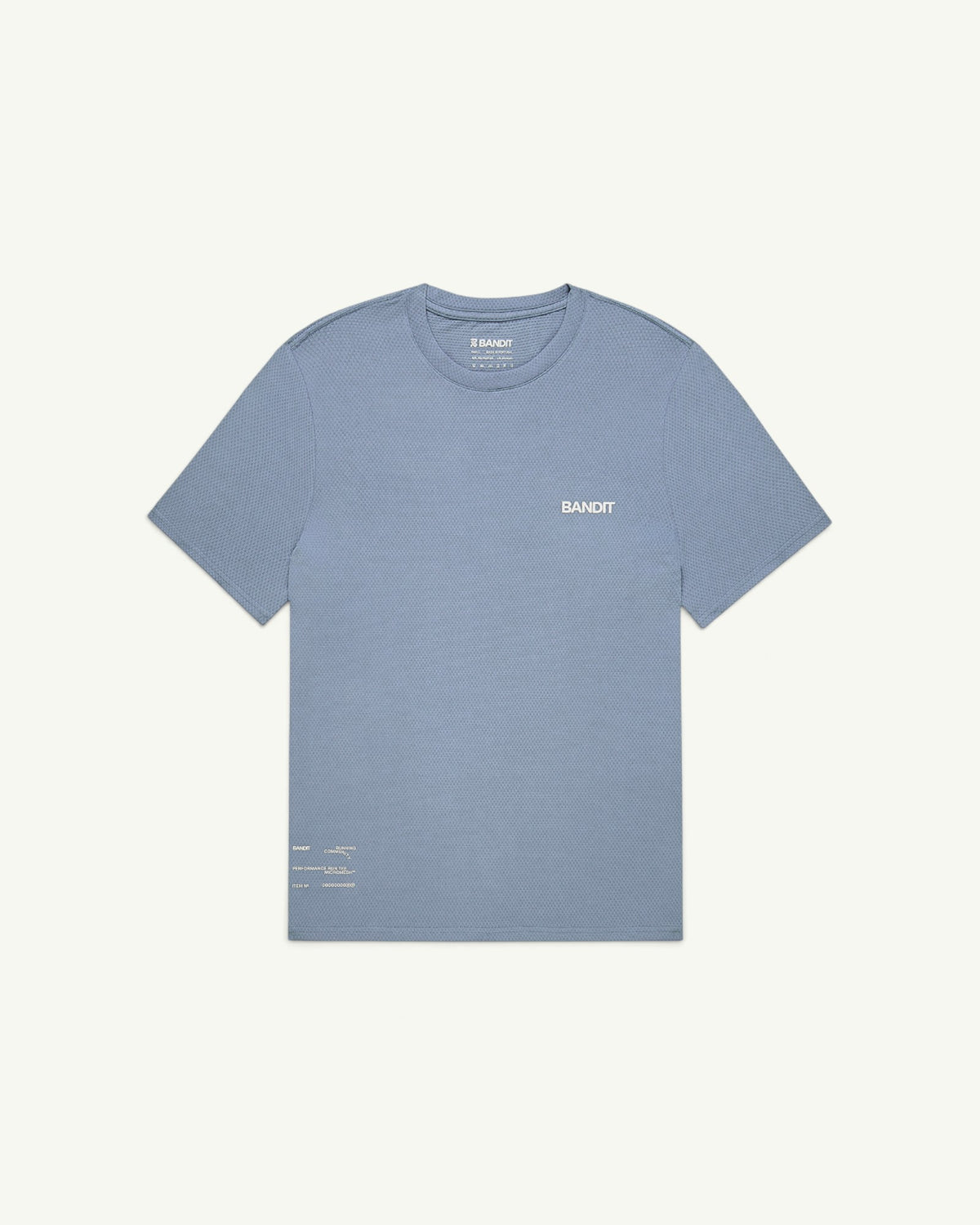 Amateur Men's Micromesh run tee in dusty blue with a crew neckline, breathable fabric, and reflective logo detailing.