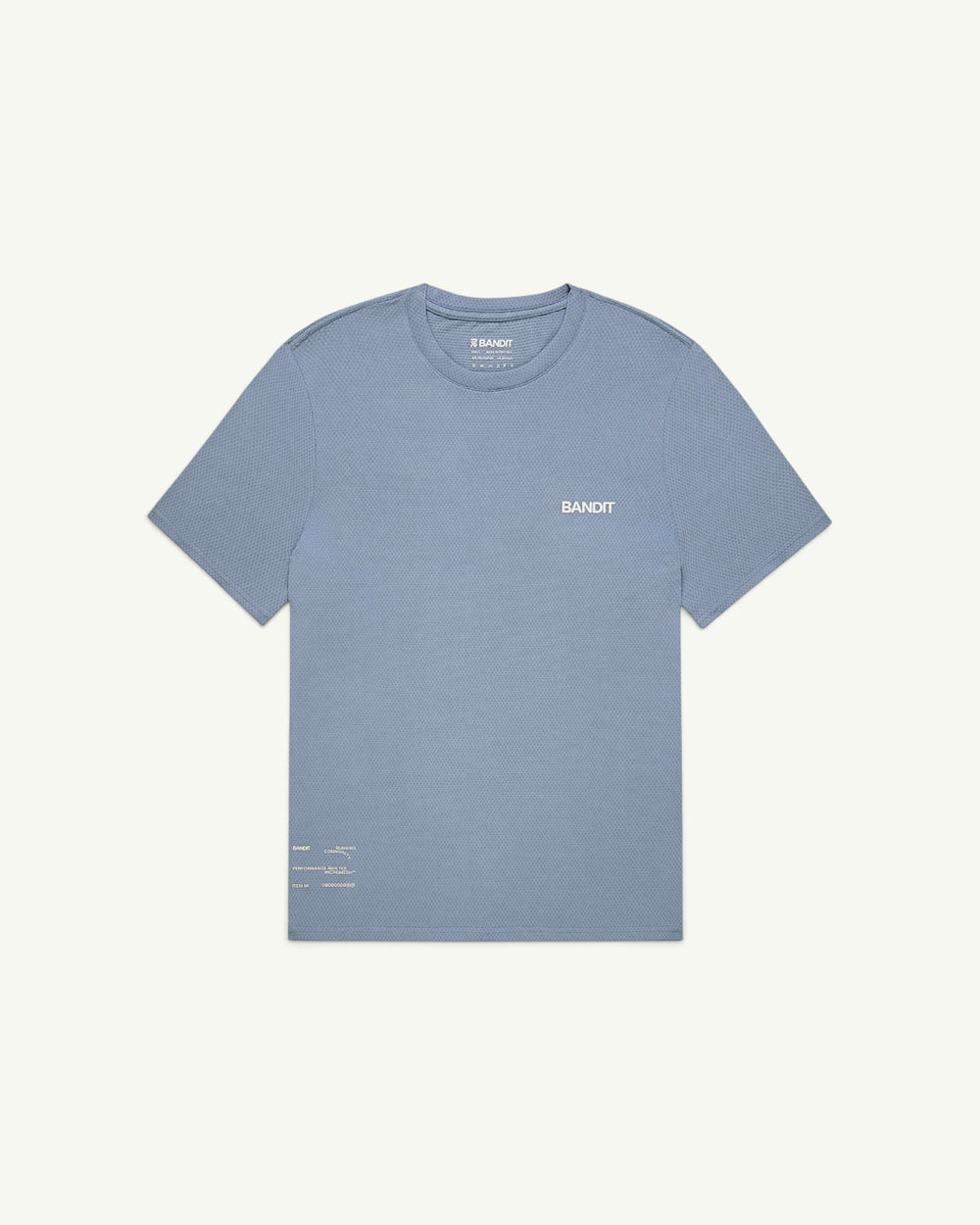 Amateur Men's Micromesh run tee in dusty blue with a crew neckline, breathable fabric, and reflective logo detailing.