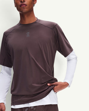 Amateur Men's Trail-T Solar brown short-sleeve performance tee with white long-sleeve base layer for UV protection.