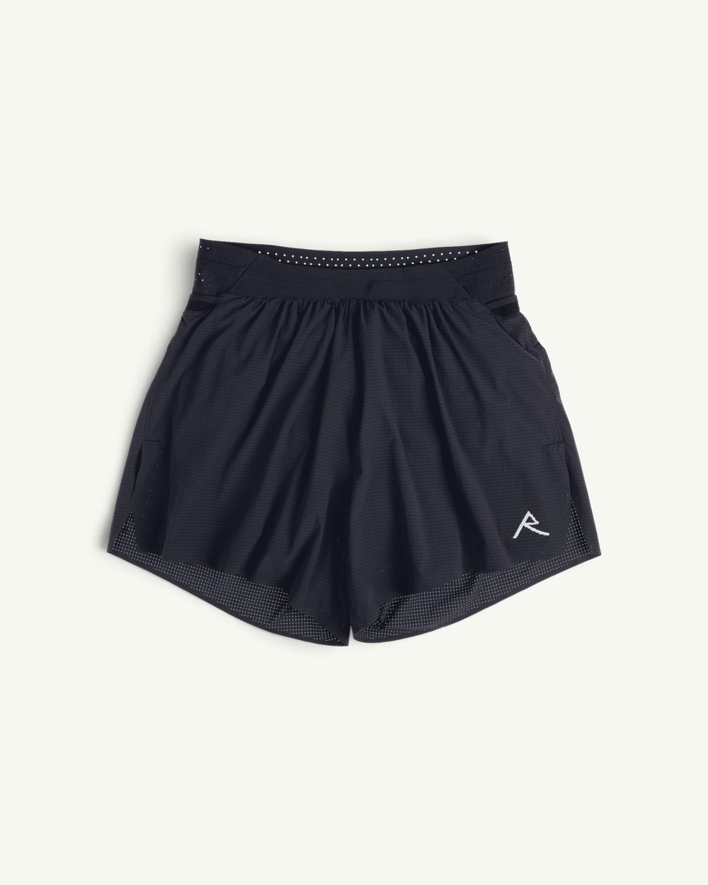 Amateur Men's TrailTech 5-inch black mountain running shorts with perforated waistband and logo detail