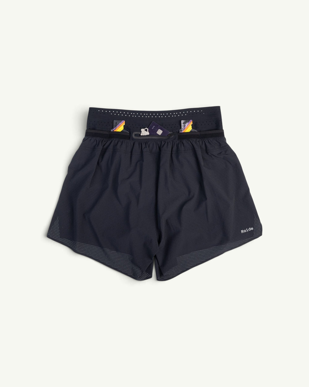 Amateur Men's TrailTech 5-inch black mountain running shorts with perforated waistband and logo detail