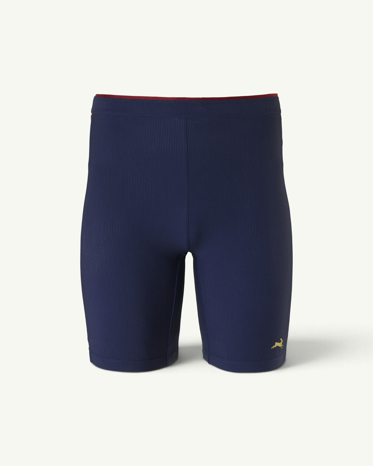 Amateur Men's Twilight half tights in navy blue textured nylon-elastane with a maroon waistband and gold logo detail.