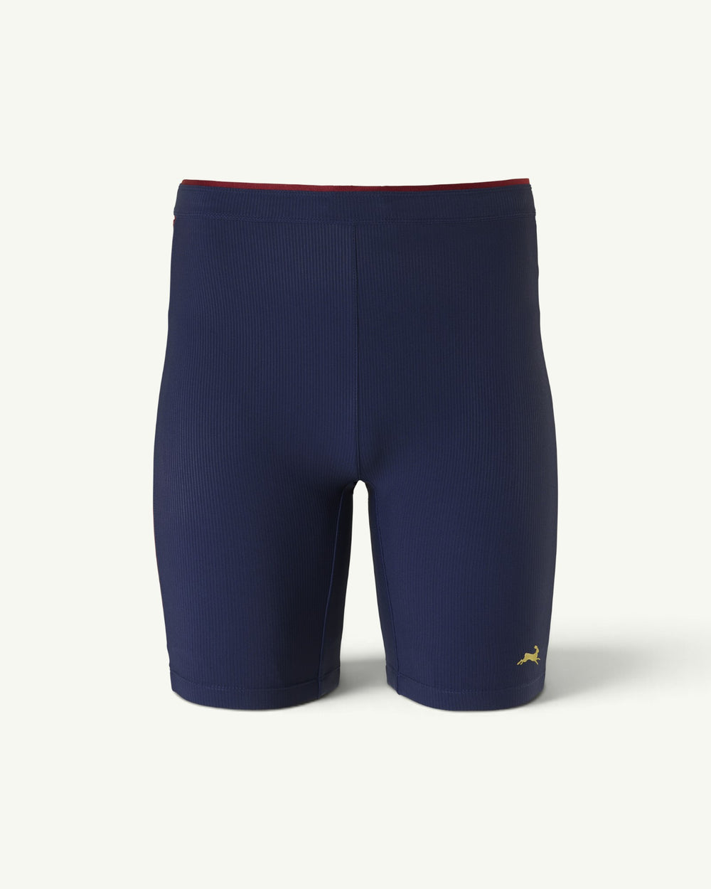 Amateur Men's Twilight half tights in navy blue textured nylon-elastane with a maroon waistband and gold logo detail.