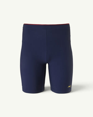 Amateur Men's Twilight half tights in navy blue textured nylon-elastane with a maroon waistband and gold logo detail.