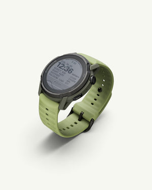 Amateur SATISFY COROS APEX 4 multisport watch in Burnt Olive with a unique ice crystalized titanium bezel