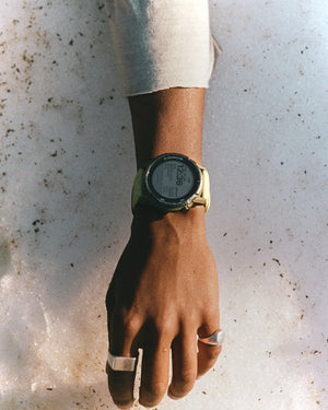 Amateur SATISFY COROS APEX 4 multisport watch in Burnt Olive with a unique ice crystalized titanium bezel on a wrist