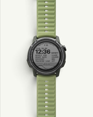 Amateur SATISFY COROS APEX 4 multisport watch in Burnt Olive with a unique ice crystalized titanium bezel