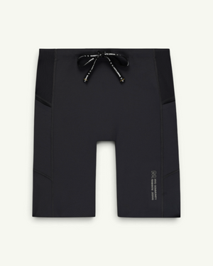 Amateur Stamina black compression half tights for men with ribbed mesh panels and an adjustable drawstring waistband.