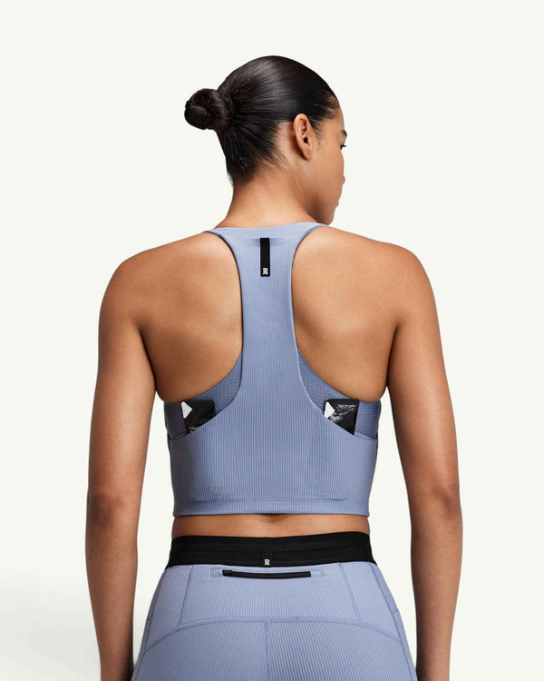 Bandit Striped Cadence Zip Front T-Back Race Crop, Steel Horizon / Pavilion Blue – back
