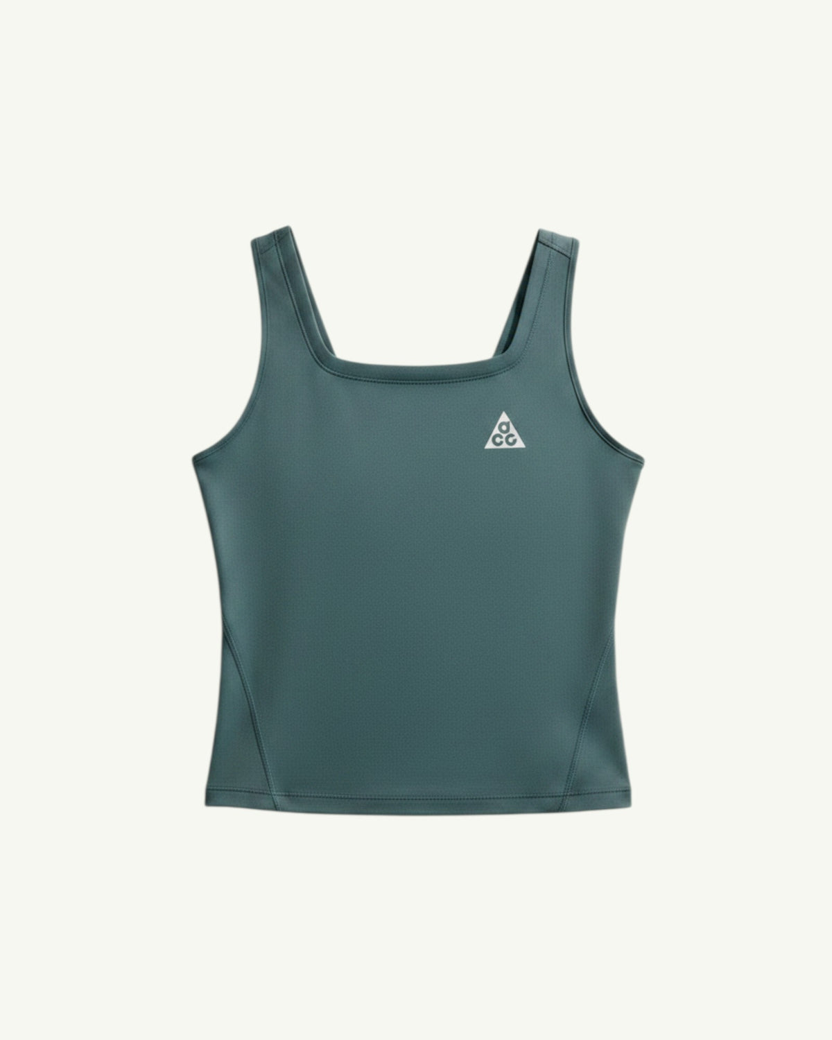 Amateur women's dark teal Dri-FIT trail running tank top with a square neckline and reflective ACG logo detail.