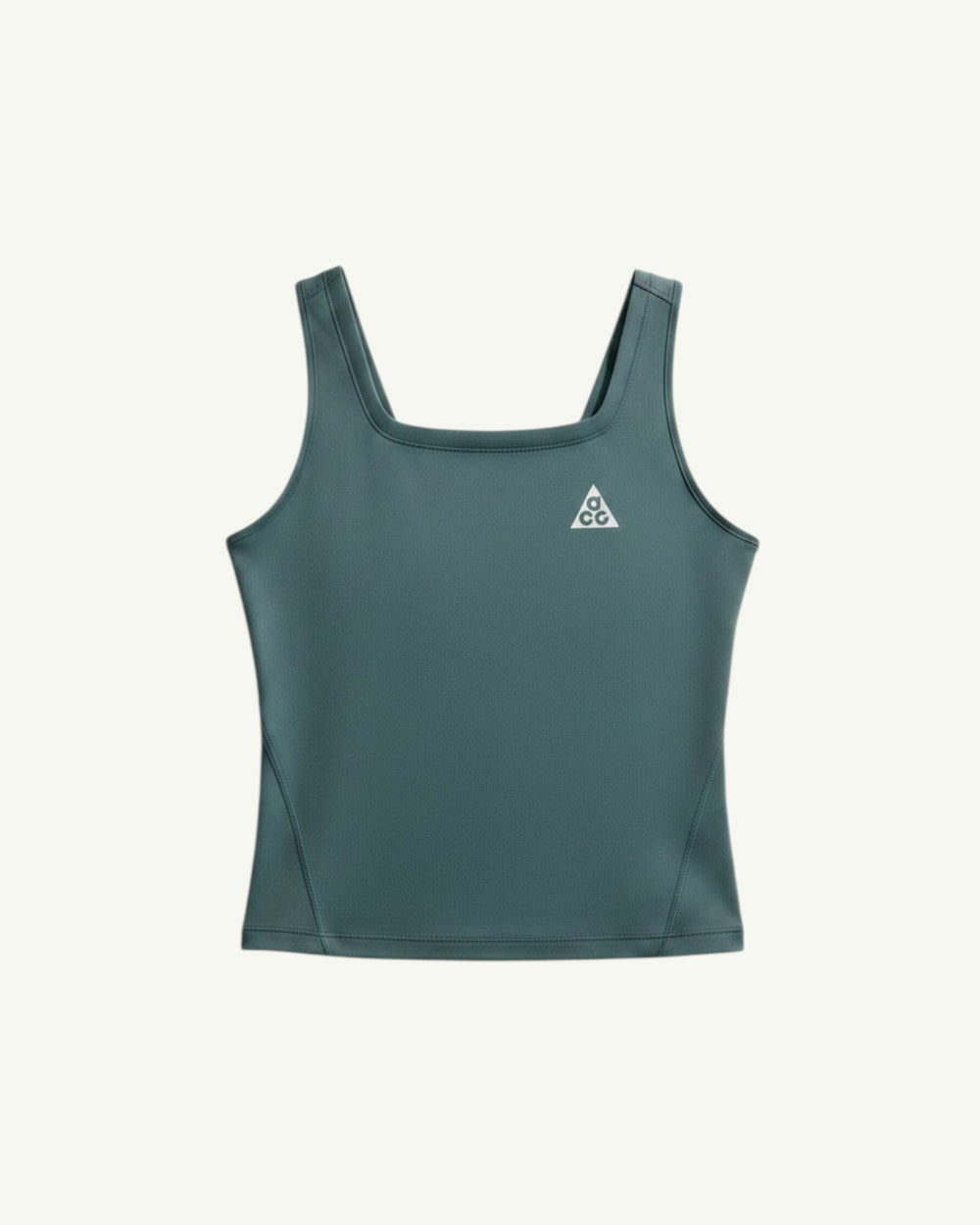 Amateur women's dark teal Dri-FIT trail running tank top with a square neckline and reflective ACG logo detail.
