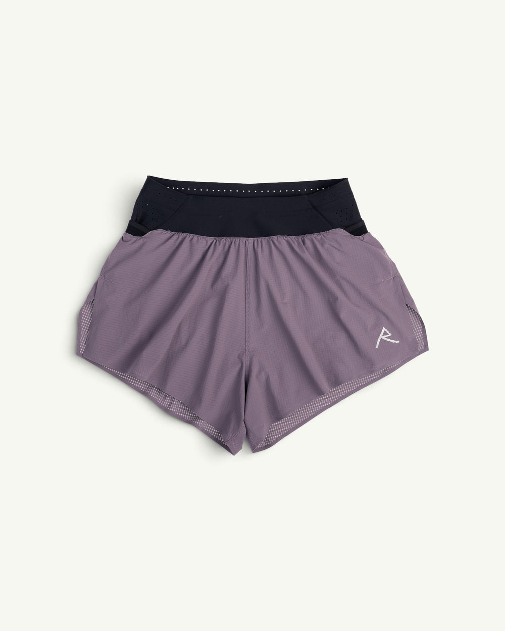 Amateur Women's TrailTech 4-inch mountain running shorts in mauve with a black waistband and reflective logo detail.