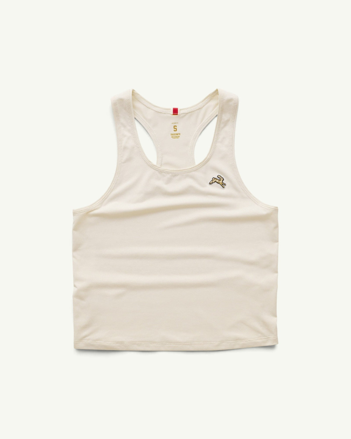 Amateur women's Twilight crop tank in off-white Italian micro mesh with a racerback design and small logo detail.