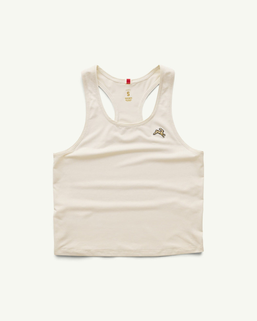 Amateur women's Twilight crop tank in off-white Italian micro mesh with a racerback design and small logo detail.