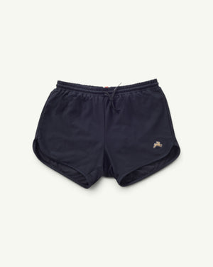 Amateur Van Cortlandt navy blue 4-inch running shorts in lightweight 2:09 mesh with a small embroidered logo