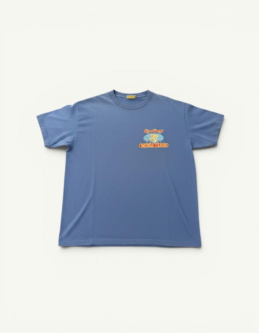 Amateur vintage washed blue t-shirt with Cycling World Class graphic print on the chest