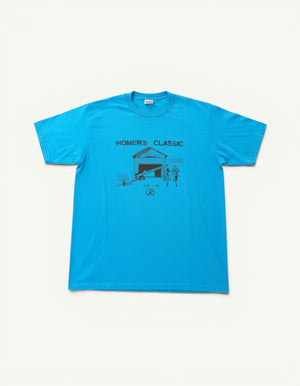 Amateur vintage washed blue Homer's Classic Silverton Running Club graphic t-shirt with covered bridge print