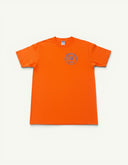 Amateur vintage washed orange cotton t-shirt with blue Xerox Recreation Association chest print