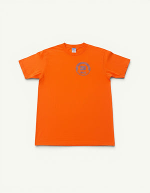 Amateur vintage washed orange cotton t-shirt with blue Xerox Recreation Association chest print