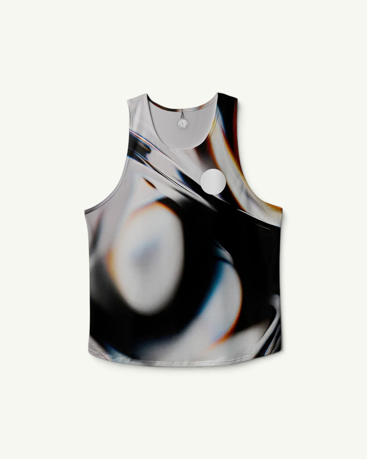 Amateur White Glass running singlet featuring a blurred abstract print on lightweight moisture-wicking stretch fabric.
