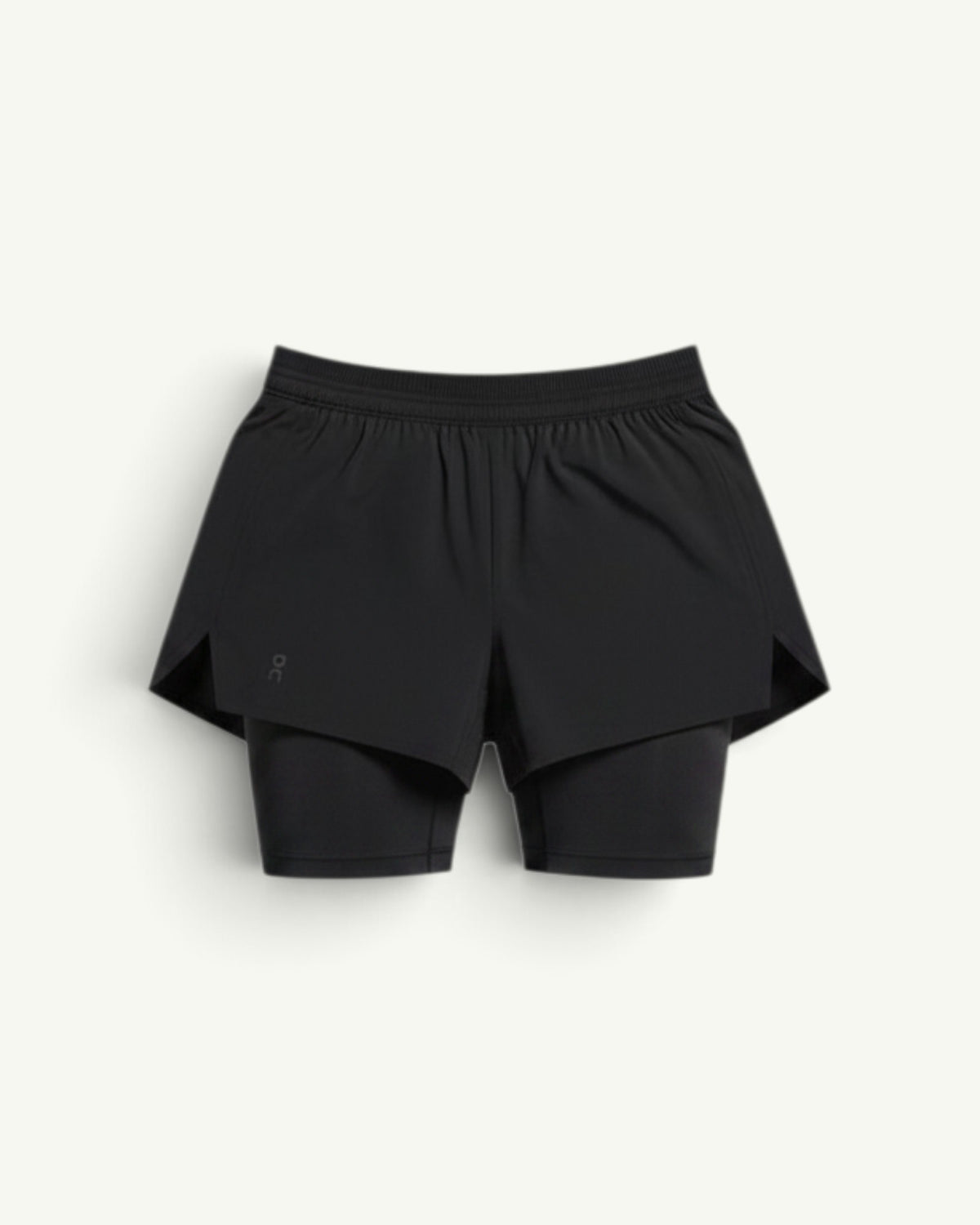 Amateur women's black 3-inch performance 2-in-1 running shorts with a supportive inner tight and elastic waistband.