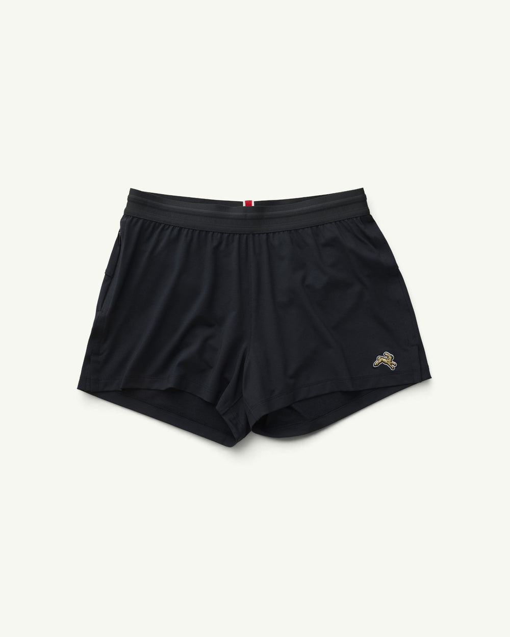 Amateur women's black Session running shorts featuring a lightweight stretch fabric and a small embroidered logo.