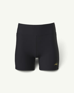 Amateur women's black Twilight short tights with a wide waistband, textured knit fabric, and gold logo detail.